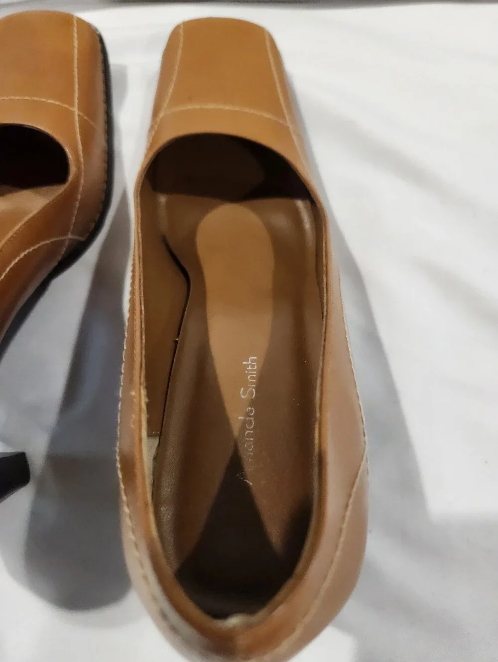Amanda Smith Tuscany Vintage Y2K Cognac Block Heel Square Tie Pumps Size 8